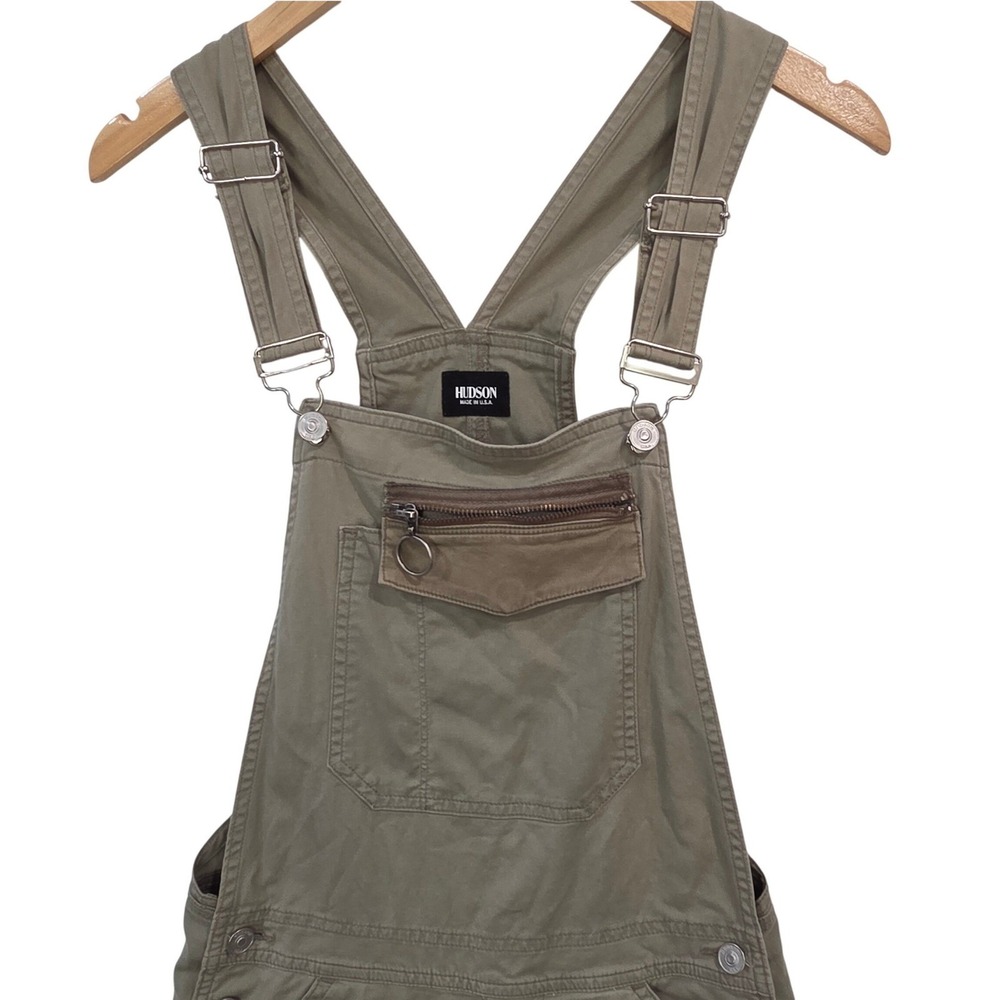 Hudson Womens Olive Green Bib Overalls S Skinny Cargo Gorpcore Made USA - Picture 3 of 16